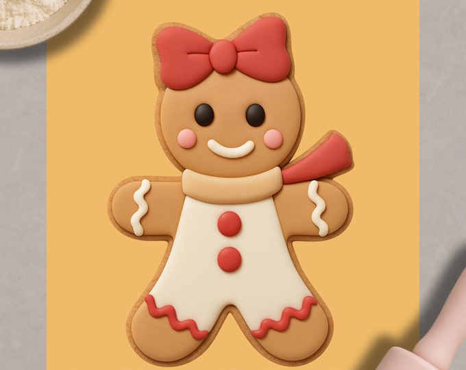 Gingerbread Girl Cookie Cutter, Bow and Scarf, 3D Print