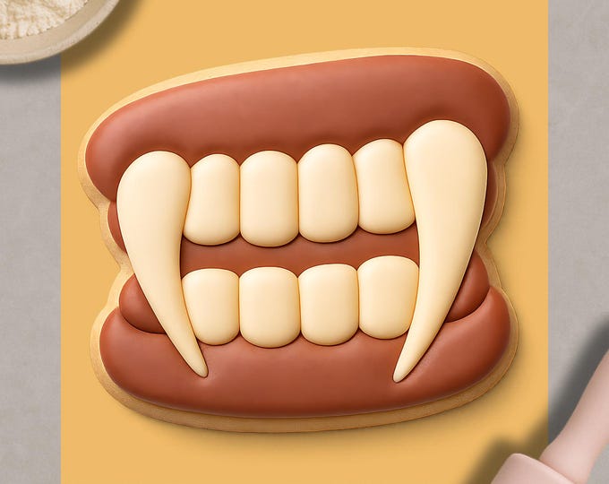 Vampire Fangs Cookie Cutter & Fondant Embosser: Spooky Teeth Halloween Baking Tool
