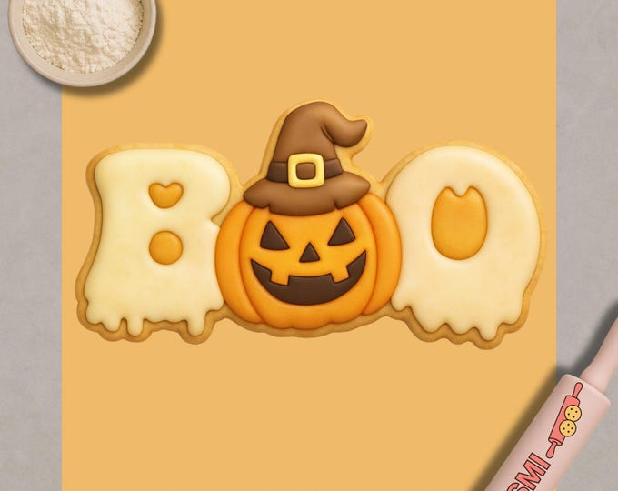 Boo Pumpkin Cookie Cutter & Fondant Stamp: Halloween Jack-O'-Lantern Witch Hat