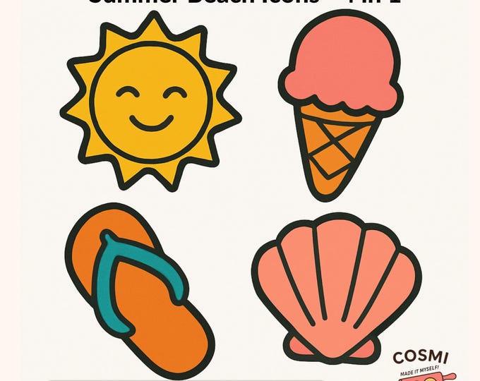 Summer Cookie Cutter Set: Sun, Ice Cream, Flip-Flop, Seashell (Digital Download)