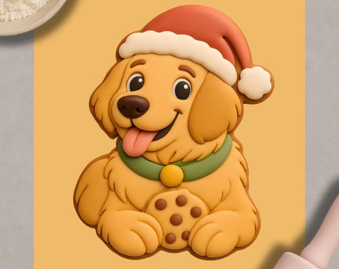 Christmas Puppy Cookie Cutter – Santa Hat Dog, Holiday Baking