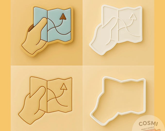 Explorer Map Cookie Cutter and Embossing Stamp Set for Adventure Parties