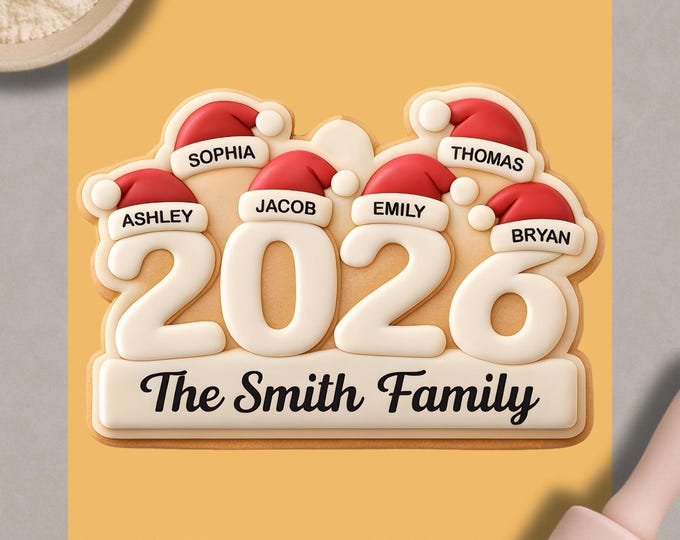 Custom Family Name Christmas Ornament Cookie Cutter – Personalized 2026 Holiday Cookie Mold