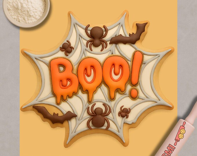 Spider Web BOO Cookie Cutter – Halloween Bats, Spiders Fondant Embosser