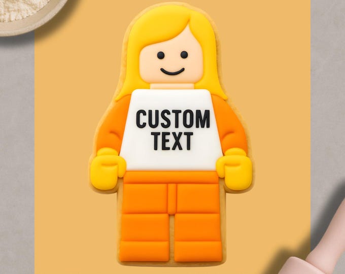 Custom Girl Figure Cookie Cutter | Personalized Text Biscuit Embosser | Toy Style Cookie Stamp | Custom Name Fondant Tool