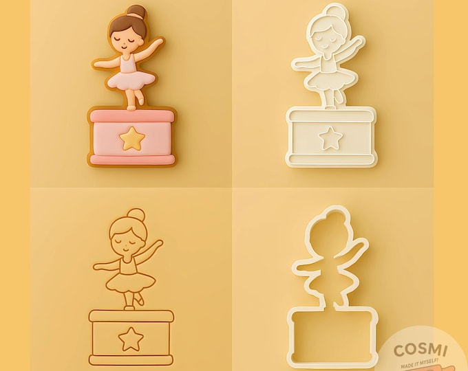 Ballerina on Pedestal Cookie Cutter and Embossing Stamp Set for Dance Party Treats