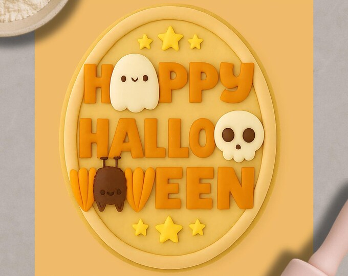 Halloween Cookie Cutter Set: Ghost, Bat, Skull Embosser