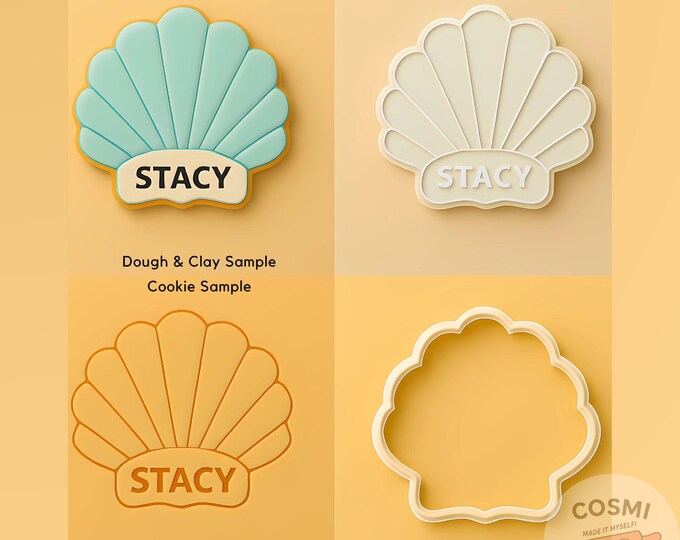Personalized Seashell Name Cookie Cutter & Embosser – Customizable Shell Name Stamp – Beach Party Favor