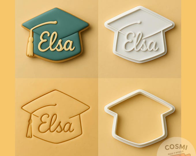 Custom Graduation Cap Cookie Cutter and Name Embosser