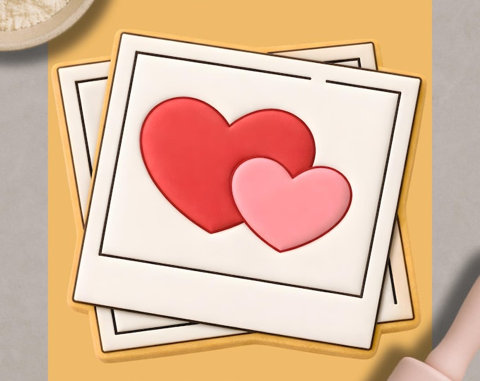 Heart Photo Frame Cookie Cutter & Embosser | Polaroid Love Biscuit Stamp | Wedding Anniversary Cookie Cutter | Engagement Baking Tool