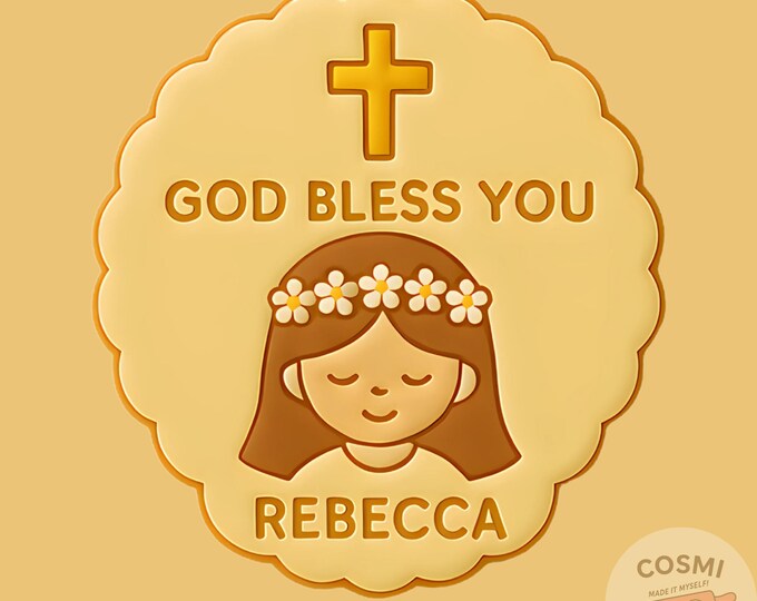 Personalized Communion Girl Cookie Cutter & Fondant Embosser – Custom Name Religious Celebration Baking Tool