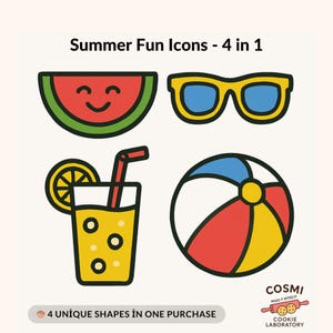 Summer Cookie Cutter Set: Watermelon, Sunglasses, Drink, Beach Ball (Digital Download)