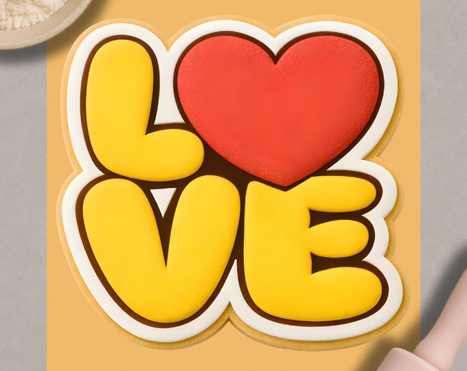 LOVE Cookie Cutter with Heart | Valentine’s Day Biscuit Embosser | Love Letter Fondant Cutter for Romantic Cookies