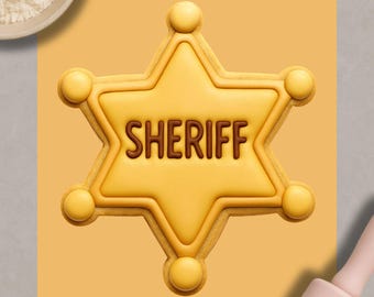 Sheriff Badge Cookie Cutter with Fondant Embosser – Western Cowboy Party Baking Tool