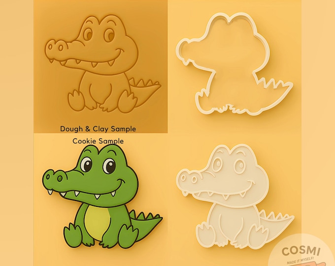 Crocodile Cookie Cutter - Jungle Safari Cookies - Crocodile Embosser Stamp