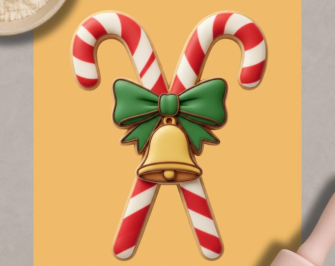 Candy Cane Cookie Cutter & Embosser – Christmas Bow and Bell Baking Tool