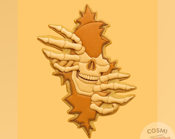 Skull Breakout Cookie Cutter & Stamp: Halloween Skeleton Hands Embosser