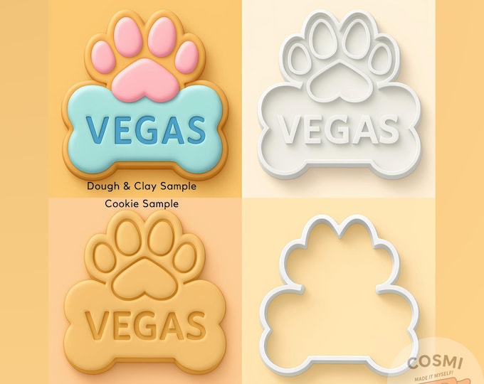 Personalized Dog Paw Bone Cookie Cutter – Custom Name Pet Cookie Embosser