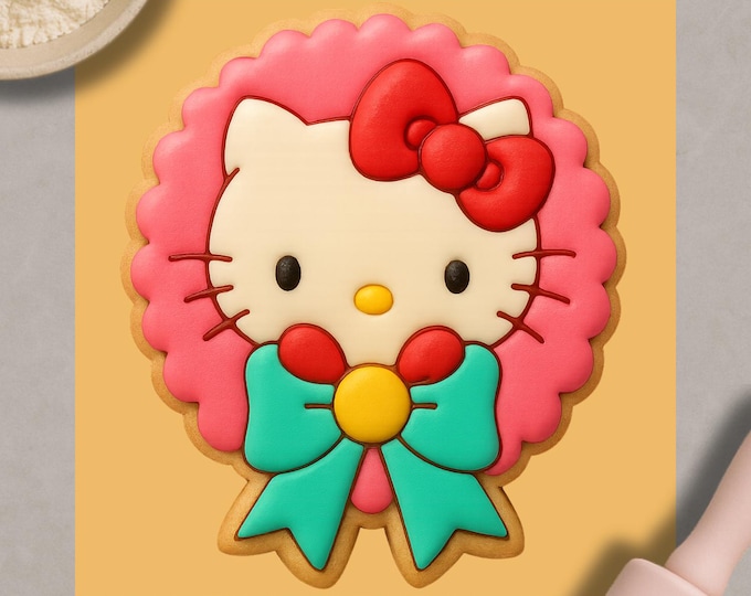 Kitty Cat Wreath Cookie Cutter – Christmas Bow Cookie Mold