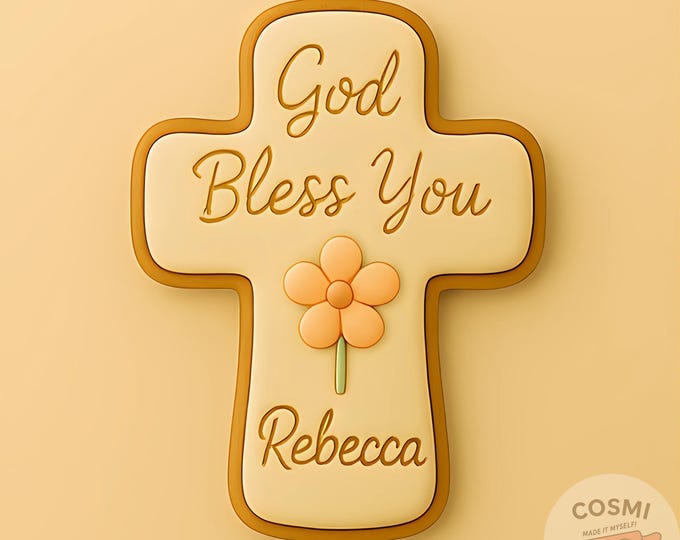 Cross Cookie Cutter & Fondant Embosser – Custom Name Religious Blessing Design
