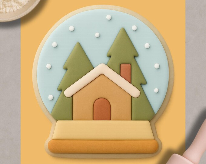 Snow Globe Cookie Cutter with Fondant Embosser – Winter Christmas Baking Tool