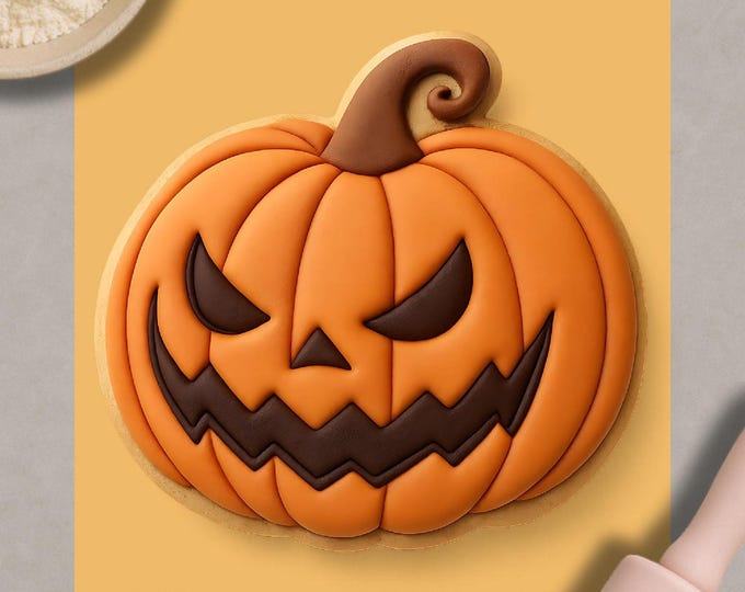 Jack O Lantern Cookie Cutter & Fondant Embosser - Spooky Pumpkin Face