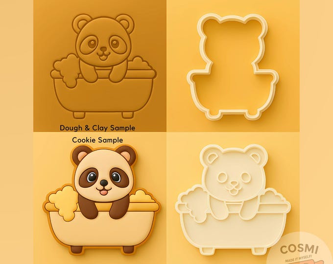 Panda Bath Cookie Cutter - Cute Panda Bathtub Cookies - Bathtub Embosser Stamp