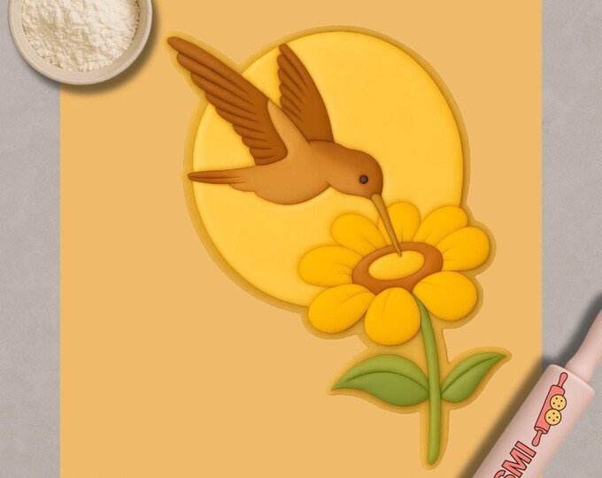 Hummingbird and Sunflower Cookie Cutter & Fondant Embosser – Nature Inspired Baking Tool