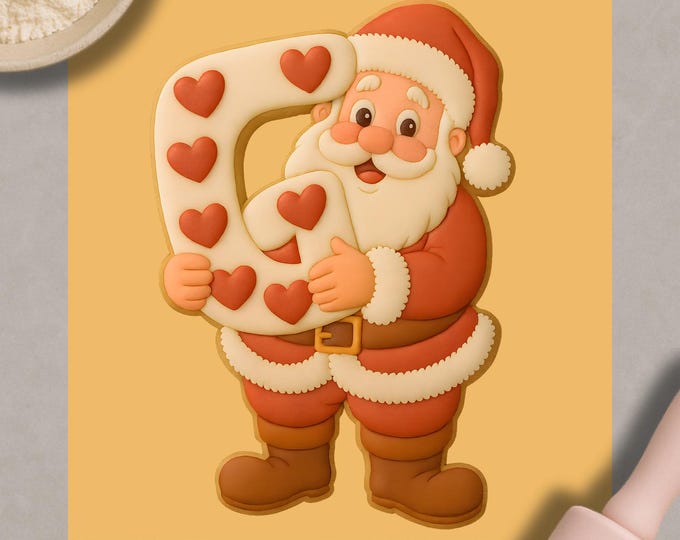 Custom Letter Santa Cookie Cutter | Embossed Christmas Baking Tool