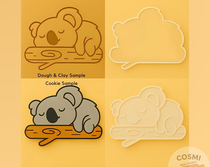 Sleeping Koala Cookie Cutter & Embosser Set: Branch Design
