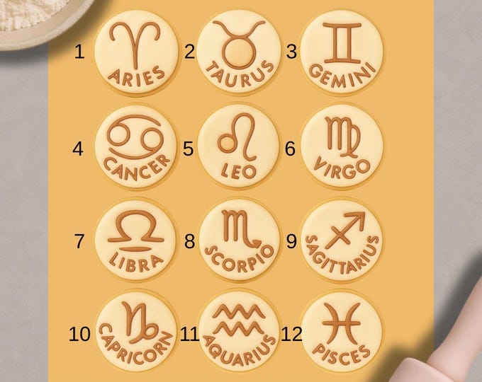 Zodiac Signs Cookie Cutter & Fondant Embosser – Astrology Cookie Stamp for All 12 Horoscope Symbols