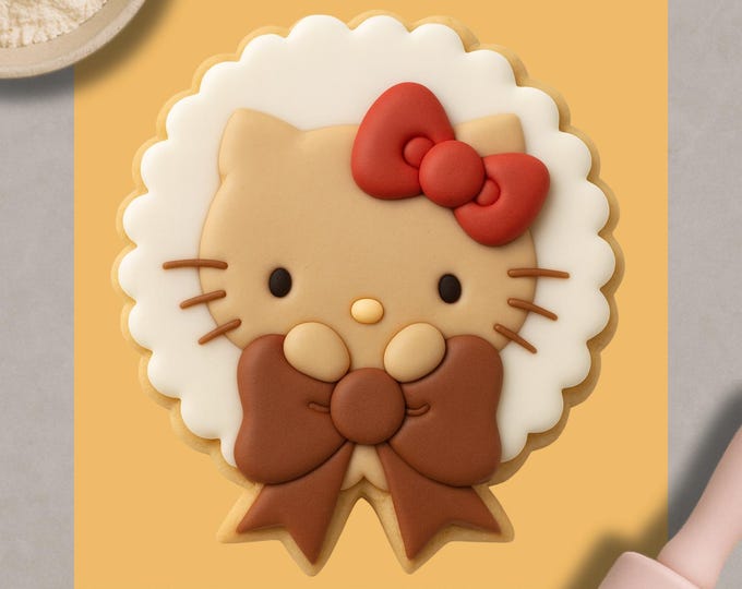 Kitty Christmas Cookie Cutter, Kawaii Cat Face Wreath, 3D Print