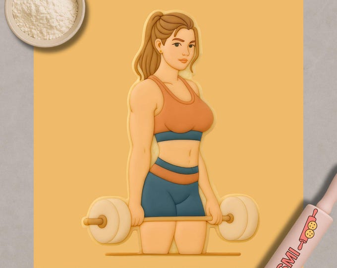 Fitness Woman Cookie Cutter: Weightlifter Silhouette, Fondant & Clay