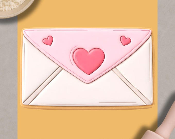 Love Envelope Cookie Cutter | Valentine Letter Biscuit Embosser | Romantic Heart Mail Cookie Cutter