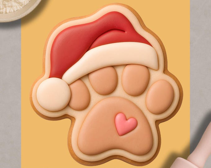 Christmas Paw Cookie Cutter – Santa Hat Pet Paw Holiday Mold