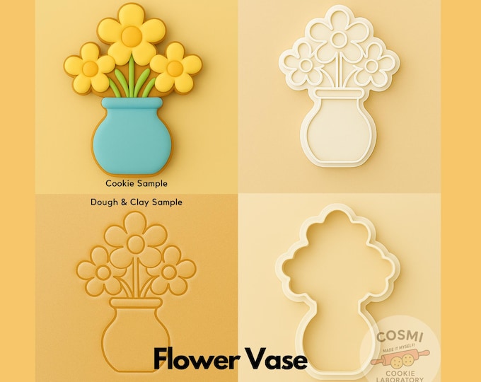 Flower Vase Cookie Cutter and Stamp Set for Spring Home Decor