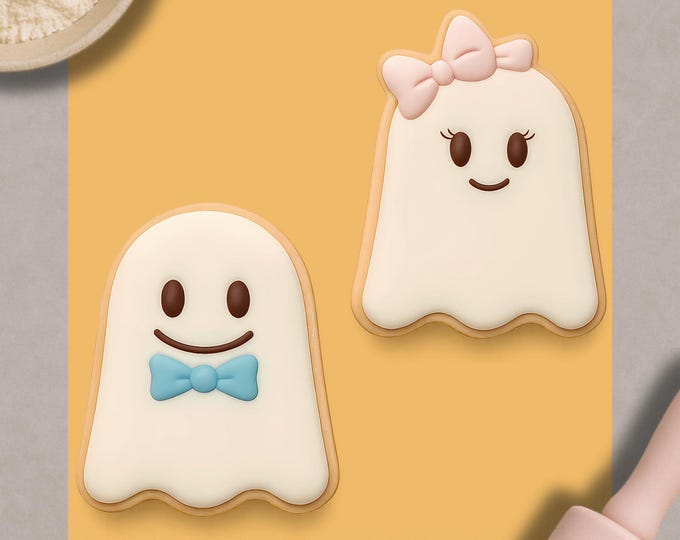 Ghost Couple Cookie Cutter & Fondant Embosser: Bowtie and Bow Halloween Design