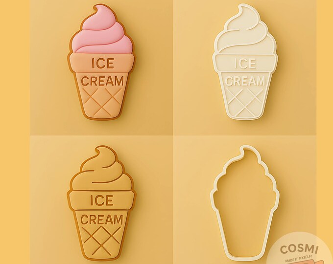 Ice Cream Cone Cookie Cutter and Embossing Stamp for Summer Treats