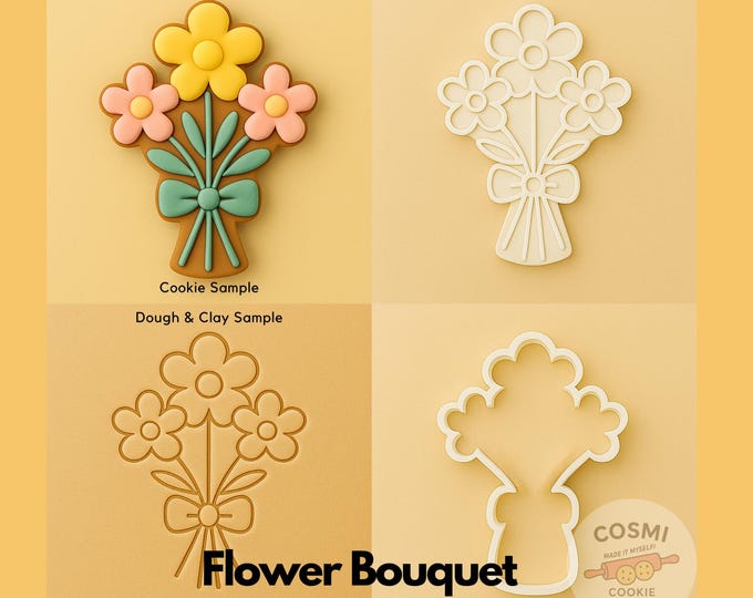 Flower Bouquet Cookie Cutter & Fondant Embosser: Spring Floral Design
