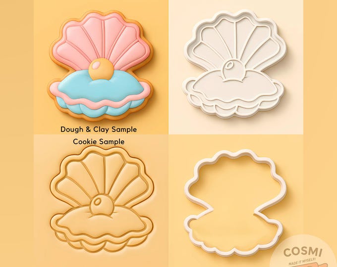 Clam Shell Cookie Cutter & Embosser: Mermaid Seashell Baking Stamp