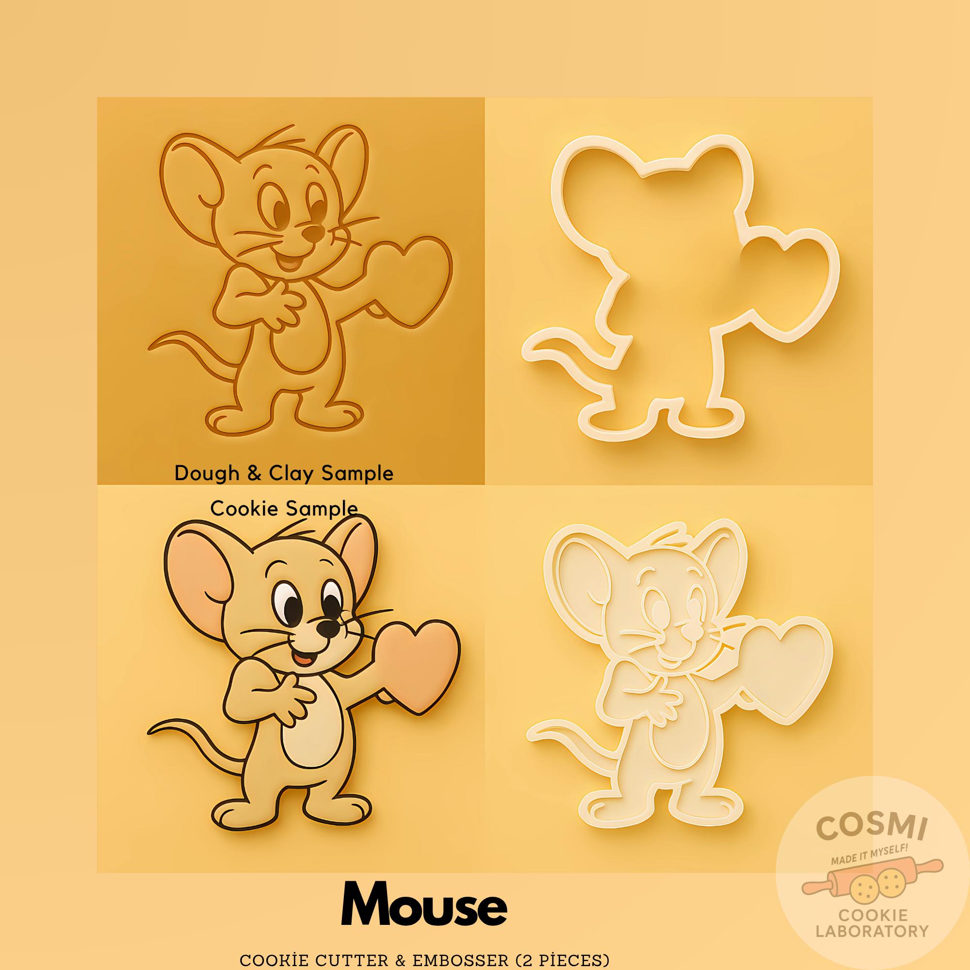 Mouse Cookie Cutter - Valentine Mouse Cookies - Cartoon Mouse Embosser Stamp