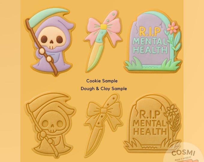 Spooky Bow Knife, Grim Reaper & RIP Mental Health Cookie Cutter Bundler