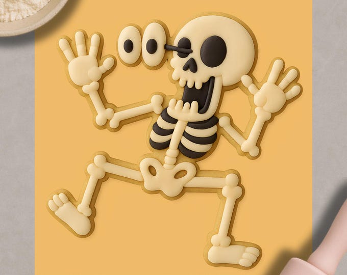 Crazy Skeleton Cookie Cutter & Fondant Embosser: Party Bones Halloween Baking Tool