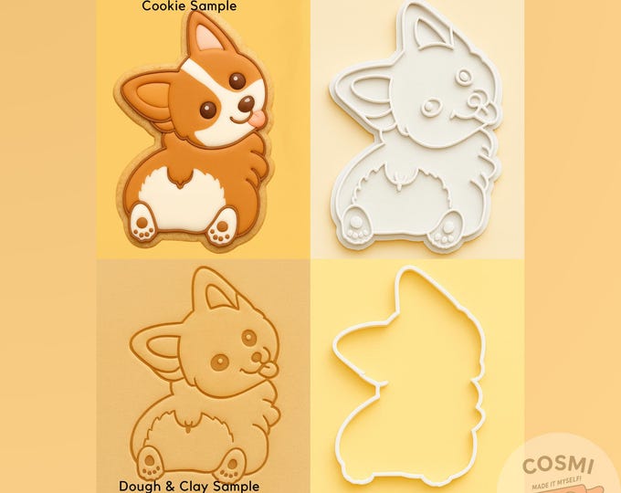 Corgi Cookie Cutter and Embosser – Tongue Out Dog Face, PLA