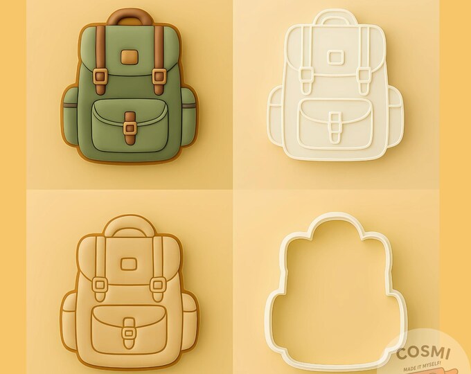 Adventure Backpack Cookie Cutter and Embossing Stamp Set for Travel-Themed Treats