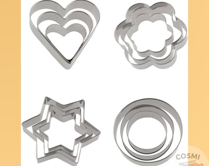 Stainless Steel Cookie Cutter Set | 4 Shapes | 12 Piece Baking Mold Set