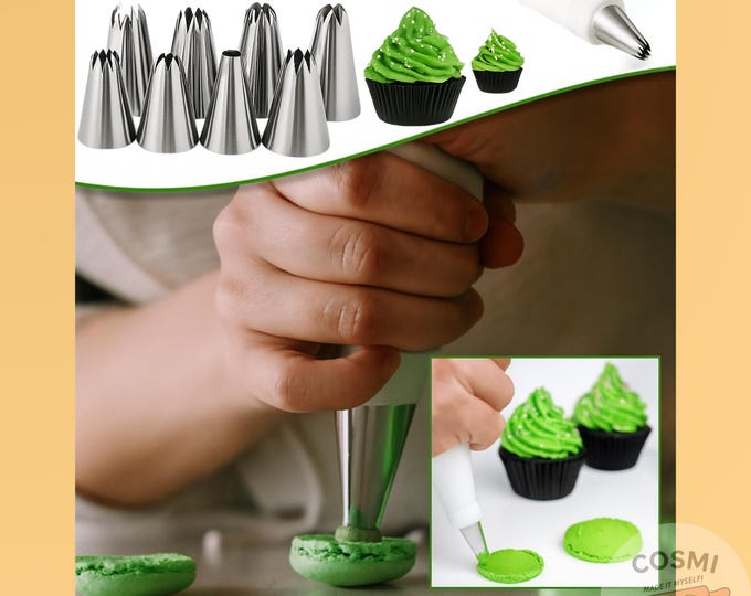 Reusable Piping Bag Set: 10 Stainless Steel Cake Decorating Nozzles