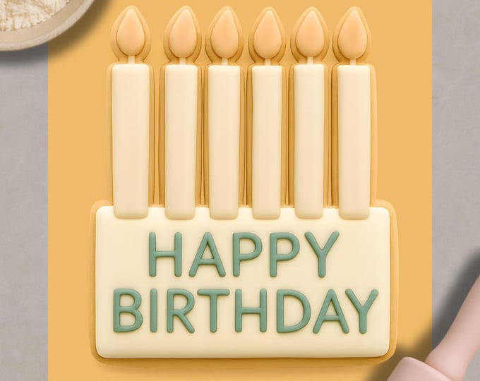 Happy Birthday Cookie Cutter & Stamp | Candle Biscuit Embosser | Birthday Cake Decorating Tool | Fondant Mold | 3D Printed Baking Tool