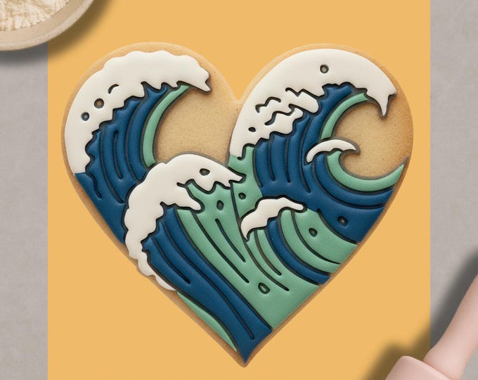 Dolphin Waves Cookie Cutter & Fondant Embosser: Ocean Heart Beach Theme