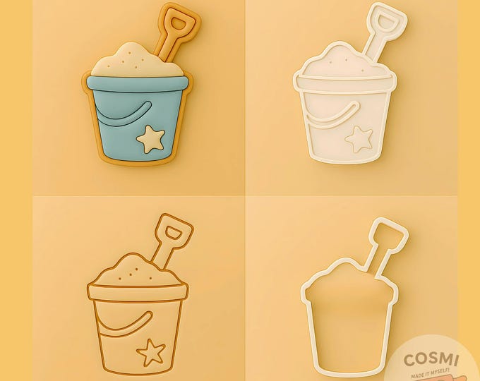 Beach Bucket and Shovel Cookie Cutter and Embossing Stamp for Sandcastle Party Cookies